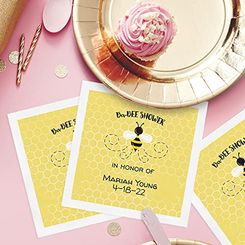 Baby Bee Personalized Baby Shower Beverage Napkins / 100 Custom Cocktail Napkins/Adorable Honey Bee Napkin Design/Surprise Baby Shower Party Supplies - Image 4