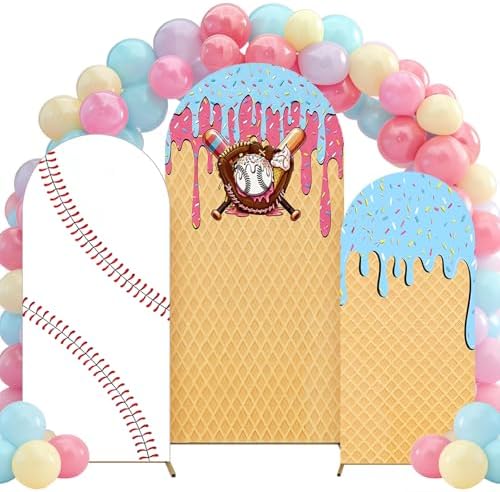 3 Pcs Baseball Ice Cream Arch Backdrop Ice Cream Drip Baseball Party Decor by Unknown