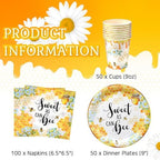 Ziliny 200 Pcs Sweet as Can Bee Baby Shower Paper Plates Napkins Cups Honey Bee Party Decoration Honeybee Party Supplies Disposable Tableware Set for 50 Guest Boy Girl Birthday - Image 2