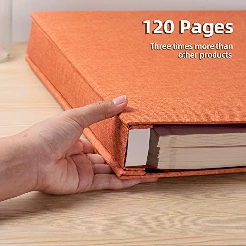 Large Photo Album Self Adhesive 4x6 5x7 3x5 8.5x11 Scrapbook Magnetic Album DIY Scrap Book Length 13 x Width 12.8 (Inches) 120 Sticky Pages Linen Cover DIY Photo Album (Orange) - Image 4