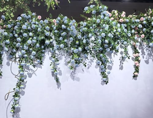 2Pcs 12Ft Bendable Flower Garland Faux Rose Vine for Wedding Decor,Blue - Image 5