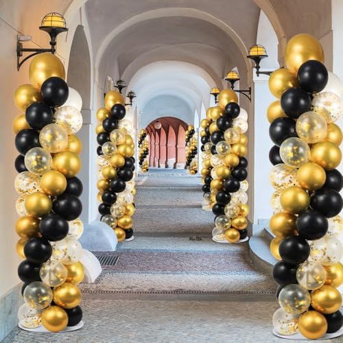 2 Sets Black and Gold Balloon Column Stand Kit with 100 Balloons Summer Adjustable Balloon Tower Stand with Bases for Floor Balloons Column Kit for Birthday Engaged Wedding Back to Shool Party Decor - Image 6