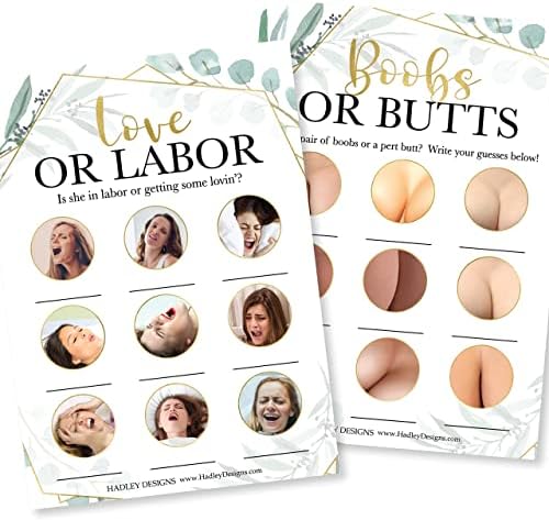 25 Greenery Love or Labor, Boobs Or Baby Butts Game, 25 True Or False, Word Scramble For Baby Shower - 4 Double Sided Cards Baby Shower Ideas, Baby Shower Party Supplies Baby Sprinkle Games - Image 3