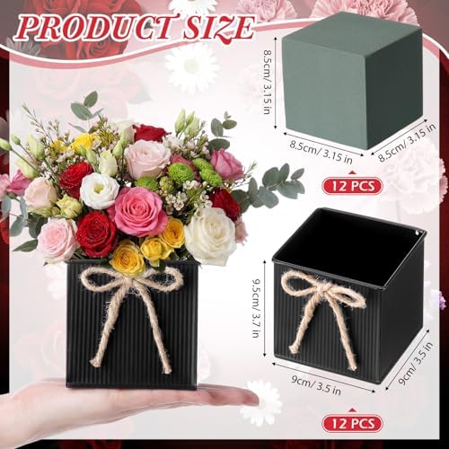 12 Pack Galvanized Square Vases with Floral Foam 3.5 Inch, Black - Image 2