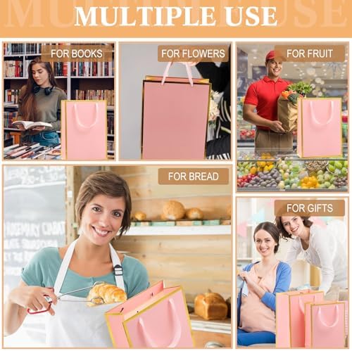 PerKoop 40 Pack Thank You Gift Bags with Handles 4 Sizes Kraft Gift Bags Recyclable Dessert Shopping Sacks for Mother's Day Wedding Graduation Bridesmaid Baby Shower Birthday Housewarming(Pink) - Image 5