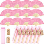 Roowest 50 Pack Paper Folding Fans Bamboo Wedding Favors, Pink by Roowest