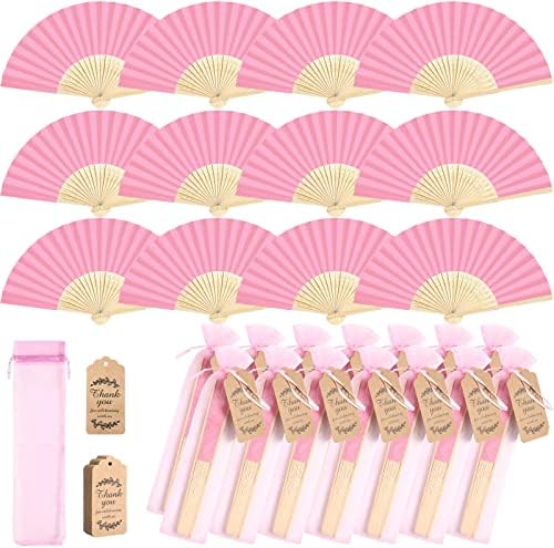 Roowest 50 Pack Paper Folding Fans Bamboo Wedding Favors, Pink by Roowest