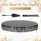 Wenqik 18 Inch Black Cake Stand Set Metal Round Cupcake Dessert Stand with Cake Cutting, Flower Spatula Wedding Cupcake Pastry Display Candy Holder Display for Wedding Party Birthday Baby Shower - Image 2