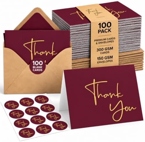 VNS Creations Thank You Cards With Envelopes - 100 Pack 4 x 6 Blank - Wine by VNSCreations