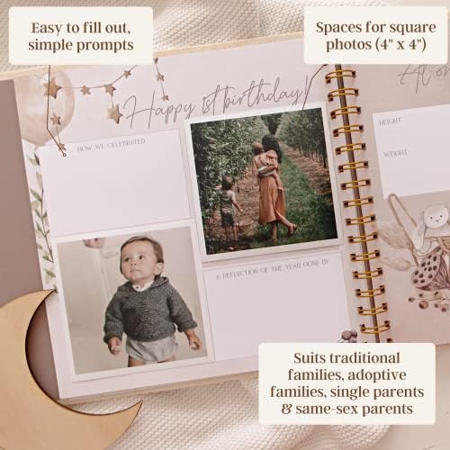 Peachly Unisex Baby Memory Book, Minimalist Baby First Year Keepsake for Milestones, Simple Baby Scrapbook for Boy Girl Milestones, Natural Linen (Haven) - Image 4