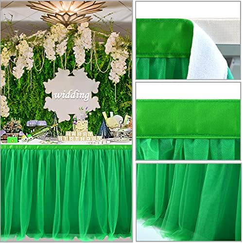 14ft Green Table Skirt Tulle Tutu Table Clothes for Birthday Boy Girl Baby Shower Gender Neutral Graduation, Hawaiian Jungle Luau Themed Party, Animal Safari Theme Party Decorations - Image 6