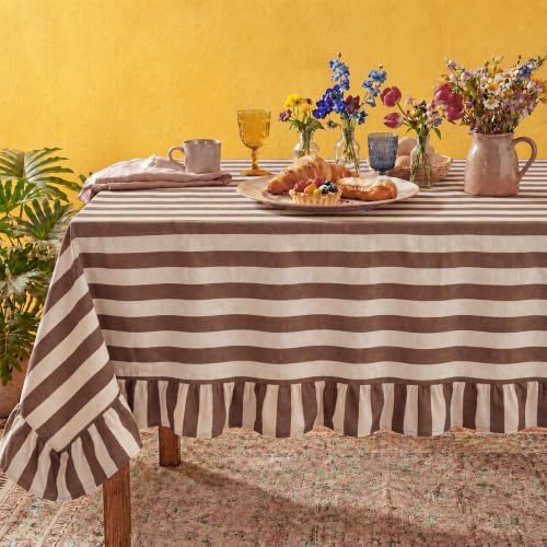 Tudomro Striped Tablecloth, Rectangle, Brown, Cream, 84'' X 60'' by Tudomro