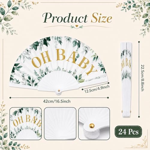 Cinrobiye 24 Pcs Greenery Baby Shower Folding Hand Fans, Sage Green Eucalyptus Oh Baby Fans Bulk, Foldable Fan Favors for Gender Reveal, Baby Shower Guest Favors and Party Decorations - Image 2