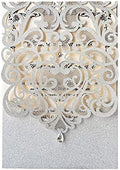 Hosmsua 5.1 x 7.3 Inch 50PCS Silver Glitter Wedding Invitation Cards with Rhinestone Laser Cut Hollow Flora Quinceanera Invitation with Envelopes for Bridal Shower Wedding Invite (Silver Glitter) by Hosmsua