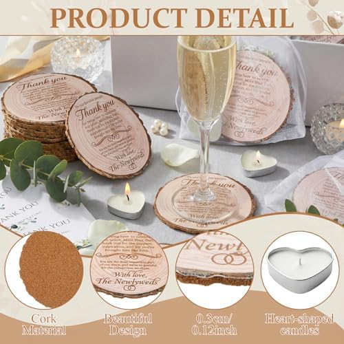 LemonRoad 192 Pcs Wedding Favors for Guests Cork Coasters Candles Bulk Thank You for Celebrating with Us Party Decoration Cards and Organza Bags for Wedding Gift Bridal Shower Party Favor (Round) - Image 3