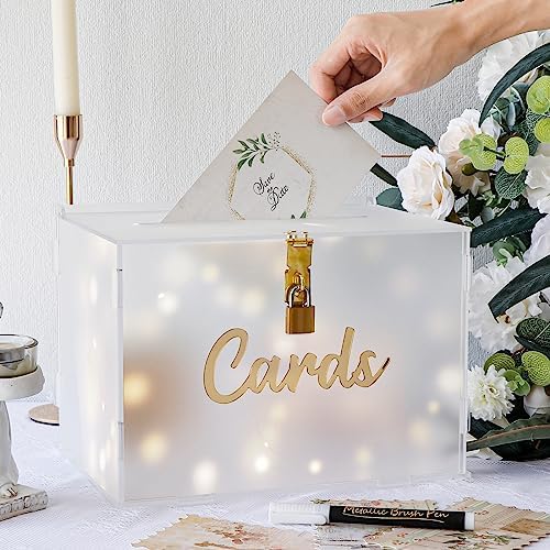 Frosted Acrylic Card Box for Wedding with Lock, Gift Card Box for Party by OurWarm