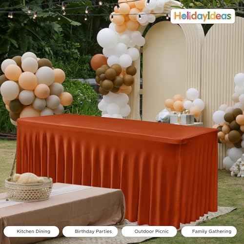 2 Pack Spandex Table Skirts for 8ft Rectangle Tables for Autumn Event - Image 6