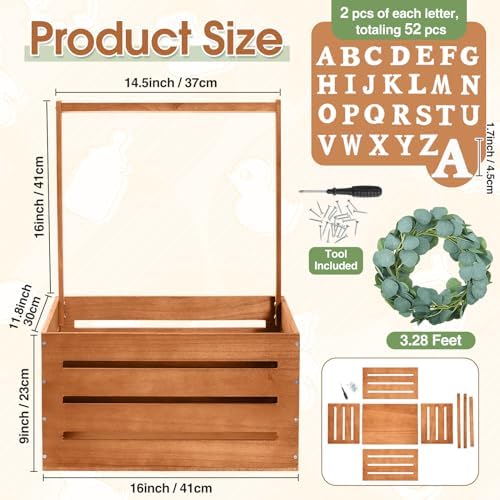 Barydat Wooden Baby Shower Crate Basket with Handle, Brown - Image 3