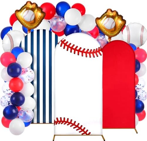 Foilswirl Baseball Theme Photo Background 4ft 5ft 6ft Spandex Arch Backdrop Cover for Photography Studio, Red Blue White Sports Backdrop for Photo Shoot Props by Foilswirl
