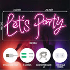 Large Let's Party LED Neon Sign Pink for Wall Decor 36.9x16.1 Inch - Image 2