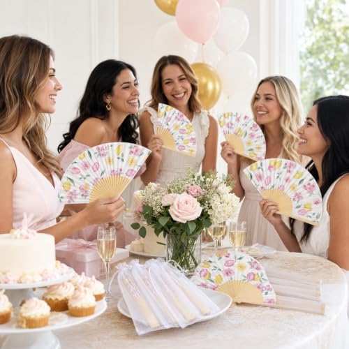 Vercraft 25 Sets Lemon and Floral Folding Fans, Wedding Favors for Guests - Image 4