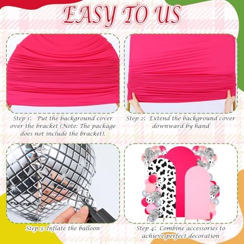 Foilswirl 34 Pieces Disco Cowgirl Party Decorations Cowgirl Arch Covers 4ft 5ft 6ft Pink Spandex Backdrop Covers Hot Pink Silver Balloon Disco Foil Balloons for Birthday Bachelorette Wedding Party - Image 6