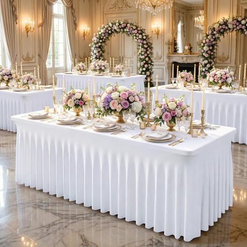 White Spandex Tablecloth for 8FT Rectangle Tables, Table Skirt - Image 6