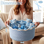 8 Pack Scalloped Small Woven Basket with Gift Bags and Ribbons 12"x 8"x 5" Cotton Rope Storage Organizer with Handles Cute Empty Gift Basket for Nursery Birthday Baby Shower, Blue - Image 6