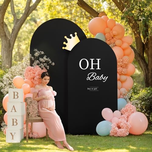 2 Set-6.6FT, 5FT Black Arch Backdrop Cover,Spandex Fitted Wedding Arch Stand Covers Round Top Chiara Arch Backdrop Stands Cover for Birthday Parties Banquet Photo Background Decoration - Image 4