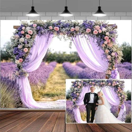 10X8FT Wedding Photography Backdrop Purple Lavender Floral Bridal Backdrop Anniversary Ceremony Wall Background Flower Girl Birthday Party Decorations Baby Shower Banner Mother's Day Photo Booth Props - Image 2