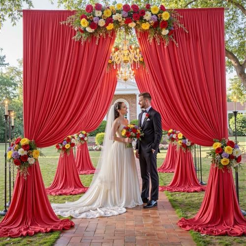 20×12ft Wrinkle Free Red Backdrop Curtain for Wedding Parties,4 Panels 5×12ft Long Soft Silky Polyester Backdrop Drapes Red Photo Back Drop Curtains for Photography Stage Christmas Background Cloth - Image 5