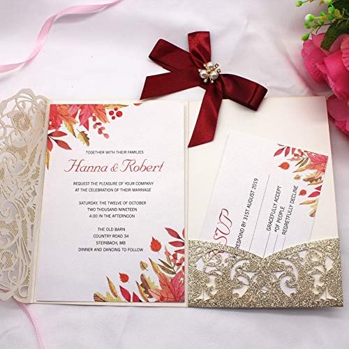 AdasBridal 25Pcs 250GSM Tri-Fold Glitter Wedding Invitations with RSVP Card - Image 2