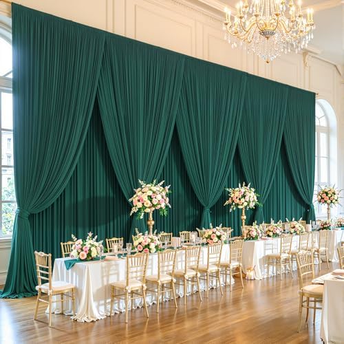 50x10FT Backdrop Curtains with Rod Pockets - Wrinkle Free Photo Stage Backdrop 10 Panels Curtains Drapes for Photography Wedding Party Baby Shower Decorations (Blackish Green) - Image 2