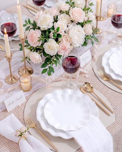 LIYH 24 Pcs White Plastic Plates Reusable - Unbreakable Party Plates, Microwave & Dishwasher Safe Camping Plate Sets Perfect for Parties, Birthday, Picnics, BPA Free (12Guests) - Image 3