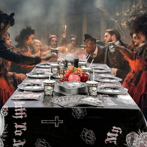 Funnymoom 452 Pcs Death to My 20s Decoration for Her Serves 50, Black Rose Gold Rip 20s Paper Plates Napkins Cups Tablecloth Cutlery Straw for Women Death to My Twenties 30th Birthday Party Supplies - Image 4