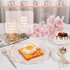 WDF 100PCS Pink Plastic Plates - Heavy Duty Pink and Gold Disposable Plates - Include 50 Dinner Plate and 50 Cake Plastic Plate for Baby Shower/Wedding/Bridal Shower/Tea Party - Image 4