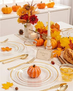 bUCLA 150Pcs Clear Gold Plastic Dinnerware Set - Clear and Gold Disposable Plates Include 25 Dinner / 25 Dessert Plates,25 Knives,25 Forks,25 Spoons,25 Cups for Party - Image 5