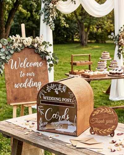 Wooden Wedding Card Box for Reception, Large Mailbox Gift Card Boxes with Acrylic Window, Rustic Post Box Decor for Wedding Cards and Money, Birthday, Parties, Graduation, Baby Shower - Image 5