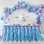 Partisky Mermaid Tulle Tutu Ruffle Curly Willow Table Skirt for Rectangle Table 14ft, Mermaid Themed Party Table Cloth for Girls Birthday Party or Baby Shower - Image 2