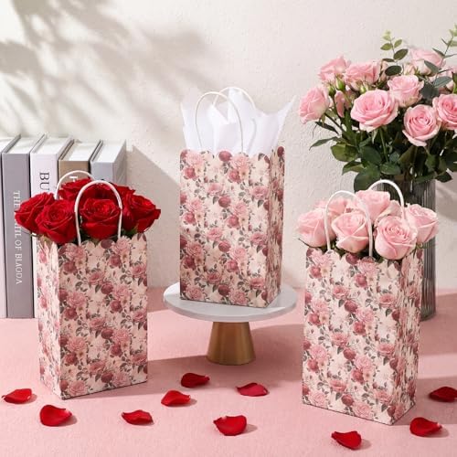 Sinload 50 Sets Rose Flower Gift Bags with Tissue Paper Bulk, Elegant - Image 4
