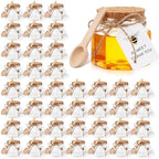 Baderke 30 Pack 3.4 oz Mini Hexagon Honey Jars with Spoon Cork Cap Tag by Baderke