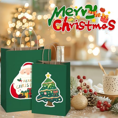 BagDream Medium Gift Bags with Handles 8x4.25x10.5 Forest Green 100Ct Bulk - Image 5