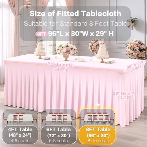6 Packs Baby Pink Spandex Tableclothes for 8 Foot Rectangle Table, Spandex Table Covers 8FT Stretch Table Skirts Rectangle Wrinkle Free Fitted Table Cover for Event, Wedding, Banquet & Parties - Image 3