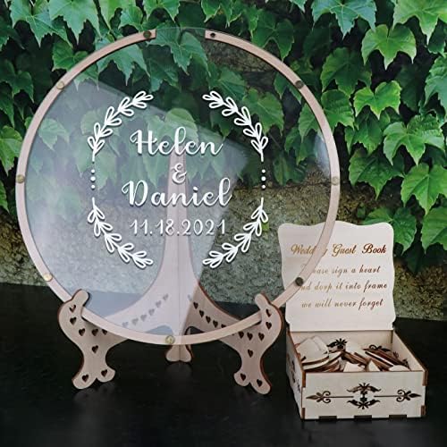 Wedding Guest Book Alternative with Box and Small Hearts,Personalized Round Drop Guest Sign for Rustic Wedding Decorations,Anniversary and Birthday(style9, Circular) - Image 4