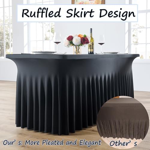 8 pk Black Spandex Tablecloth 8ft with Ruffled Skirt,Wrinkle Free High Stretch Fitted Tablecloths for 8 Foot Rectangle Tables,Pleated Elastic Spandex Table Covers 6ft for Parties Wedding Banquet - Image 2