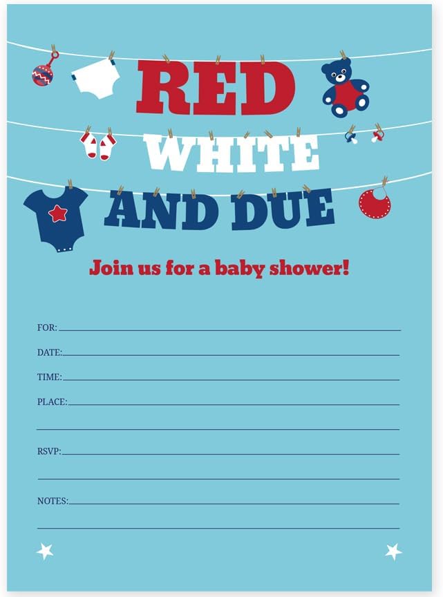 Red White & Due Baby Shower Clothesline July 4th Invitation, 20 5x7 Invites by Star+Stream+Design
