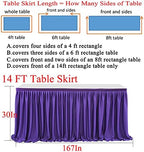 14ft Purple Table Skirt for Rectangle Tables Polyester Table Skirt Desk Skirts Ruffle Table Skirt Cloth for Birthday Party Banquet Purple Theme Party Wedding Bridal Shower Table Skirts - Image 5