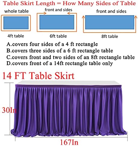 14ft Purple Table Skirt for Rectangle Tables Polyester Table Skirt Desk Skirts Ruffle Table Skirt Cloth for Birthday Party Banquet Purple Theme Party Wedding Bridal Shower Table Skirts - Image 5
