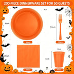 200pcs Disposable Orange Plastic Party Plates for Thanksgiving, Halloween - Image 2