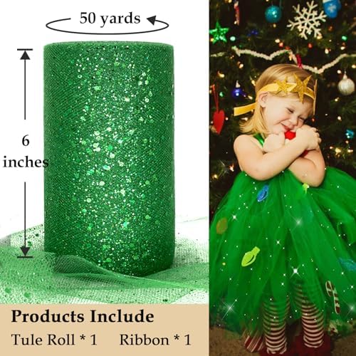 3PCS Glitter Tulle & Solid Color Tulle Roll Bundle (White & Red & Green) - Image 4